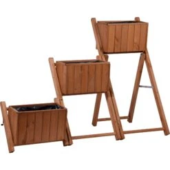 Dobar 29251e Ausklappbare Pflanztreppe Mit 3 Pflanzkästen, Braun, Kiefer -Entspannender Garten 1938099000 prod 003