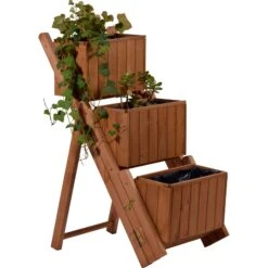 Dobar 29251e Ausklappbare Pflanztreppe Mit 3 Pflanzkästen, Braun, Kiefer -Entspannender Garten 1938099000 prod 005
