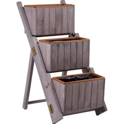 Dobar 29252e Ausklappbare Pflanztreppe Mit 3 Pflanzkästen, Grau, Kiefer