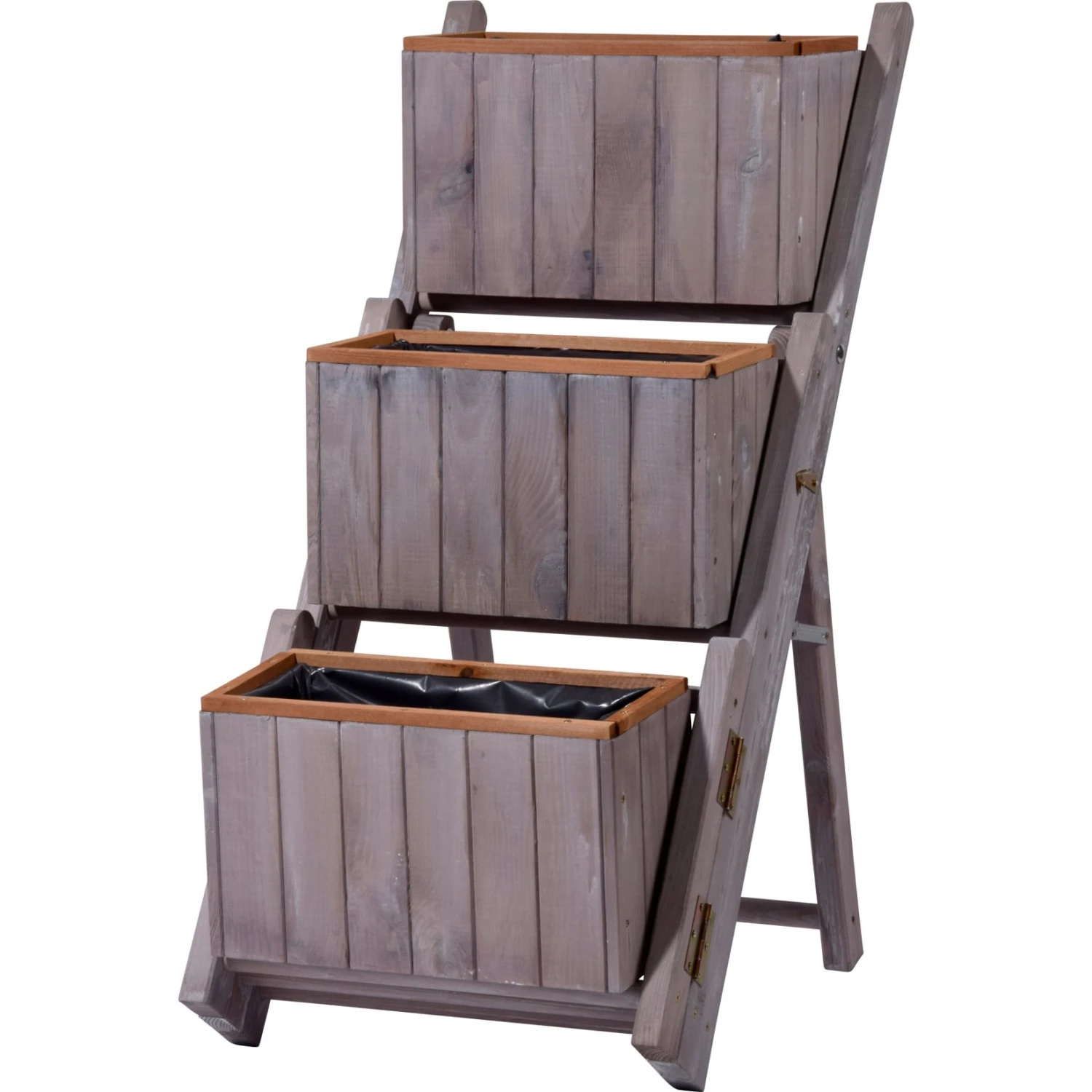 Dobar 29252e Ausklappbare Pflanztreppe Mit 3 Pflanzkästen, Grau, Kiefer 2 Dobar 29252e Ausklappbare Pflanztreppe Mit 3 Pflanzkästen, Grau, Kiefer – Bild 2