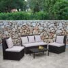 Poly-Rattan Garnitur MCW-G16, Garten-/Lounge-Set, Gastronomie 2er Sofa 2xSessel Couchtisch ~ Schwarz, Kissen Hellgrau