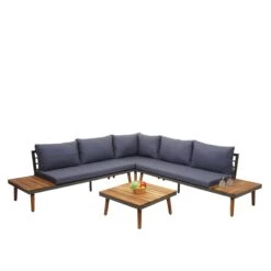 Garten-Garnitur MCW-E97, Garnitur Sitzgruppe Lounge-Set Sofa, Akazie Holz FSC-zertifiziert, Grau