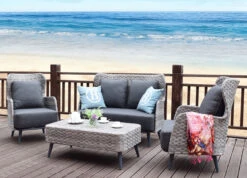 Poly-Rattan Gartengarnitur MCW-G53, Lounge-Set Sofa Sitzgruppe, Spun Poly ~ Grau, Polster Dunkelgrau