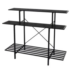 Pflanzenregal MCW-G32, Blumentreppe Blumenständer Pflanzentreppe, 3 Ablagen Stahl Schwarz 100x120x44cm