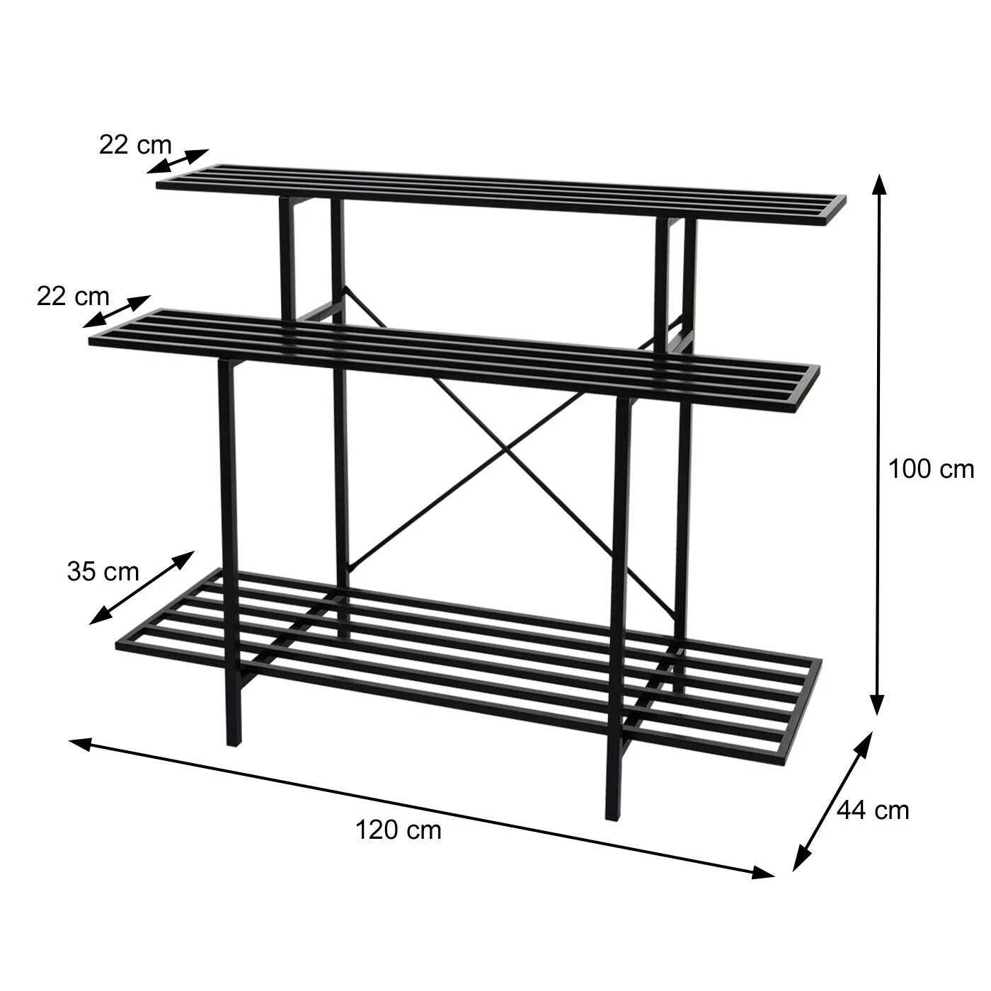 Pflanzenregal MCW-G32, Blumentreppe Blumenständer Pflanzentreppe, 3 Ablagen Stahl Schwarz 100x120x44cm 2 Pflanzenregal MCW-G32, Blumentreppe Blumenständer Pflanzentreppe, 3 Ablagen Stahl Schwarz 100x120x44cm – Bild 2