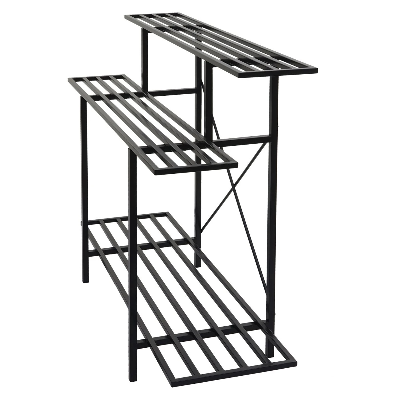 Pflanzenregal MCW-G32, Blumentreppe Blumenständer Pflanzentreppe, 3 Ablagen Stahl Schwarz 100x120x44cm 4 Pflanzenregal MCW-G32, Blumentreppe Blumenständer Pflanzentreppe, 3 Ablagen Stahl Schwarz 100x120x44cm – Bild 4