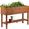 Großes Hochbeet Mit Ablagefläche, Pflanzkasten Inkl. Pflanzfolie, 117 X 40 X 80 Cm, Kiefer, Braun