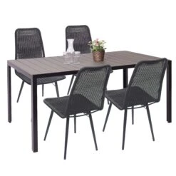 Gartengarnitur MCW-F90, Sitzgruppe Balkon-/Lounge-Set, WPC-Tischplatte 4xPoly-Rattan Stuhl+Tisch 160x90cm ~ Grau