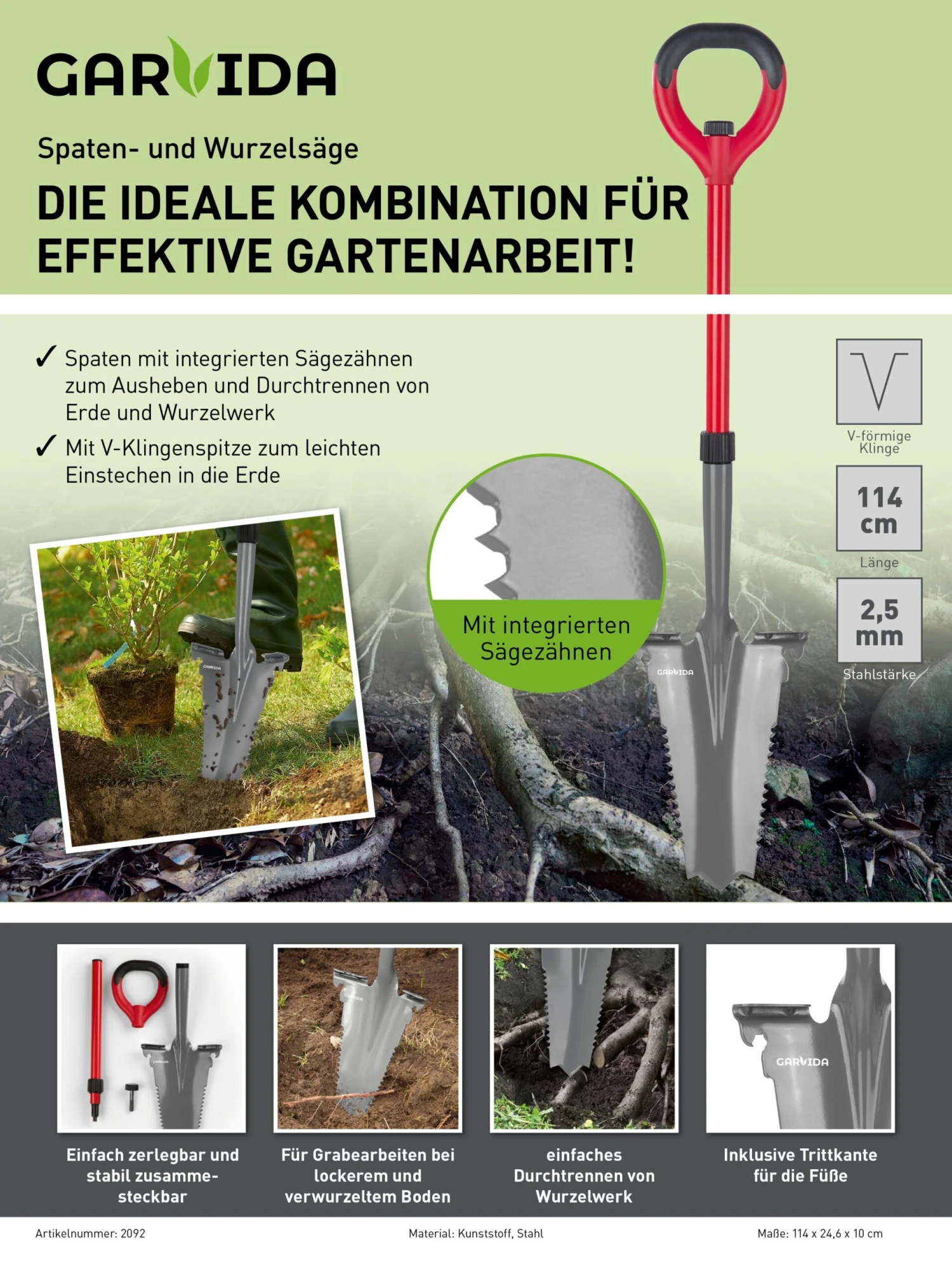 GARVIDA Spaten- & Wurzelsäge 114cm Abnehmb. Griff 5 GARVIDA Spaten- & Wurzelsäge 114cm Abnehmb. Griff – Bild 5