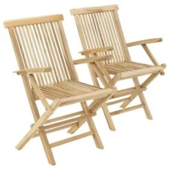 VCM Stuhl Teak Holz 2er Set Klappbar Massiv Holzstuhl Armlehne Unbehandelt