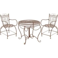 CLP Garten-Sitzgruppe Sheela I Garten-Set Aus Lackiertem Eisen: 1 Tisch Und 2 Stühle I Antike Gartenmöbel Im Jugendstil