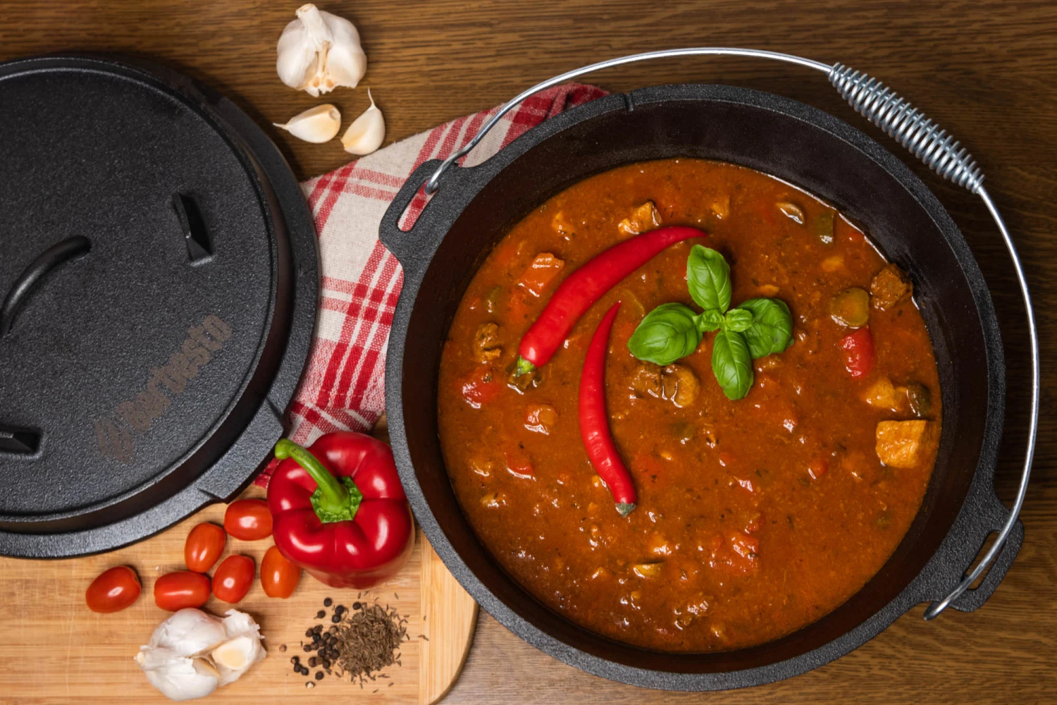 CLP Dutch Oven I Gusseisen-Topf Mit Ständer & Deckelheber Für Kochen, Grillen, Camping 2 CLP Dutch Oven I Gusseisen-Topf Mit Ständer & Deckelheber Für Kochen, Grillen, Camping – Bild 2