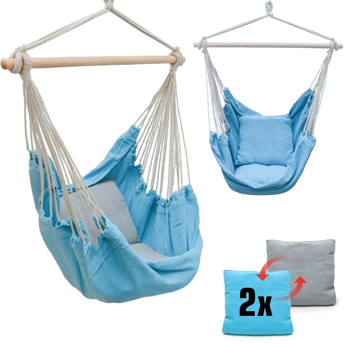 Balkon Hängesessel Mit 2 Kissen Zum Wenden - Outdoor Hängeschaukel Für Garten