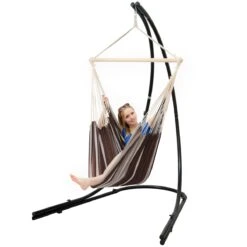 Freistehendes Stahl-Hängestuhlgestell 210cm Inkl. XXL Hängesessel Aus Baumwolle Mit Swivel 185x130cm
