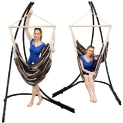 Freistehendes Stahl-Hängestuhlgestell 210cm Inkl. XXL Hängesessel Aus Baumwolle Mit Swivel 185x130cm -Entspannender Garten 8600295800 4710 prod 003