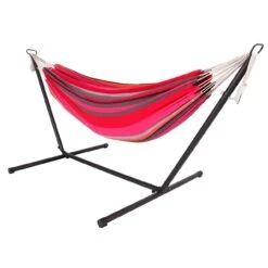 LEX Doppel Hängematte Bunt Rot Gestreift Stahlgestell