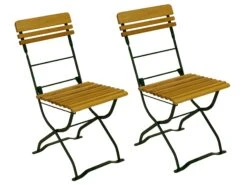 DEGAMO Biergartenstuhl MÜNCHEN, Flachstahl Grün + Robinie, Klappbar, 2 Stück