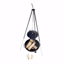 Acerto® Gulaschkessel 14L + Dreibein-Gestell (180cm) + Feuerschale (55cm) + Kaminholz Buche