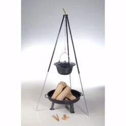 Acerto® Gulaschkessel 10L + Dreibein-Gestell (180cm) + Feuerschale (55cm) + Kaminholz Buche