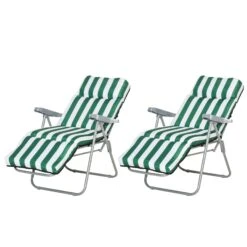 Outsunny Gartenstühle Mit Verstellbarer Rückenlehne Und Polster Grün-weiß | Klappstuhl Sonnenliege Strandliege Liegestuhl