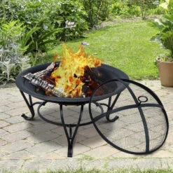Outsunny Feuerkorb Für Holz Und Holzkohle Schwarz 56 X 45 Cm (ØxH) | Feuerschale Mit Funkenschutz Feuerstelle Schale -Entspannender Garten 8600336600 842 024 prod 004