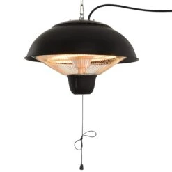 Outsunny Elektrischer Heizstrahler Mit Zugseil Schwarz, Silber 40,5 X 30,5 Cm (ØxH) | Terrassenstrahler Standheizstrahler Infrarotstrahler