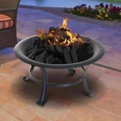 Outsunny Feuerkorb Mit Funkenschutz Schwarz 74 X 48 Cm (ØxH) | Feuerschale Grillrost Feuerstelle Holzkohlegrill -Entspannender Garten 8600336600 842 093 prod 003