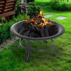 Outsunny Feuerkorb Mit Funkenschutz Schwarz 74 X 48 Cm (ØxH) | Feuerschale Grillrost Feuerstelle Holzkohlegrill -Entspannender Garten 8600336600 842 093 prod 004