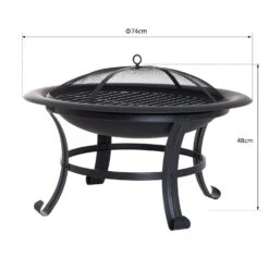 Outsunny Feuerkorb Mit Funkenschutz Schwarz 74 X 48 Cm (ØxH) | Feuerschale Grillrost Feuerstelle Holzkohlegrill -Entspannender Garten 8600336600 842 093 prod 005