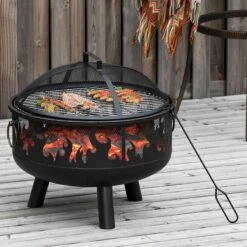 Outsunny Feuerschale Mit Grillrost Schwarz Ø61,5 X 52H Cm | Feuerstelle Feuerkorb Grillrost Grillaufsatz -Entspannender Garten 8600336600 842 169 prod 003