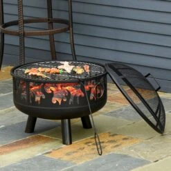 Outsunny Feuerschale Mit Grillrost Schwarz Ø61,5 X 52H Cm | Feuerstelle Feuerkorb Grillrost Grillaufsatz -Entspannender Garten 8600336600 842 169 prod 004