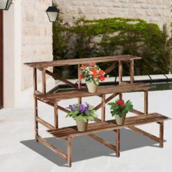 Outsunny Pflanzentreppe Mit 3 Stufen Natur 120 X 80 X 80 Cm (LxBxH) | Blumenregal Blumenbank Blumentreppe Blumenständer -Entspannender Garten 8600336600 845 116 prod 003