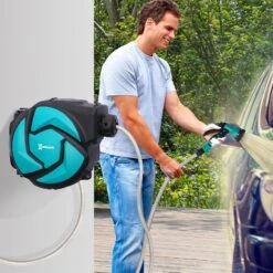 DURHAND Schlauchtrommel Mit Multibrause Grün, Schwarz 29,5 X 16,5 X 33 Cm (LxBxH) | Schlauchaufroller Wasserschlauchtrommel Aufroller -Entspannender Garten 8600336600 845 260 prod 003