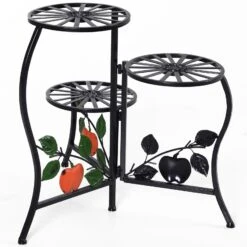 Outsunny Blumenständer Mit 3 Ablagen Schwarz 64 X 45 X 56 Cm (LxBxH) | Blumentreppe Pflanzenständer Metallständer -Entspannender Garten 8600336600 845 271 prod 002