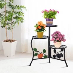 Outsunny Blumenständer Mit 3 Ablagen Schwarz 64 X 45 X 56 Cm (LxBxH) | Blumentreppe Pflanzenständer Metallständer -Entspannender Garten 8600336600 845 271 prod 003