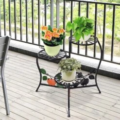 Outsunny Blumenständer Mit 3 Ablagen Schwarz 64 X 45 X 56 Cm (LxBxH) | Blumentreppe Pflanzenständer Metallständer -Entspannender Garten 8600336600 845 271 prod 004