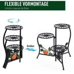Outsunny Blumenständer Mit 3 Ablagen Schwarz 64 X 45 X 56 Cm (LxBxH) | Blumentreppe Pflanzenständer Metallständer -Entspannender Garten 8600336600 845 271 prod 006