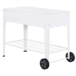 Outsunny Mobiler Pflanzenwagen Mit Stauraum Weiß 107,5 X 50 X 80 Cm (LxBxH) | Pflanzenbeet Hochbeet Kräuterbeet Pflanzkasten