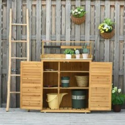 Outsunny Gärtnertisch Mit Stauraum Und Arbeitsfläche Braun 87 X 45 X 120 (LxBxH) | Pflanztisch Mit Stauraum Blumentisch Geräteschrank -Entspannender Garten 8600336600 845 358 prod 003