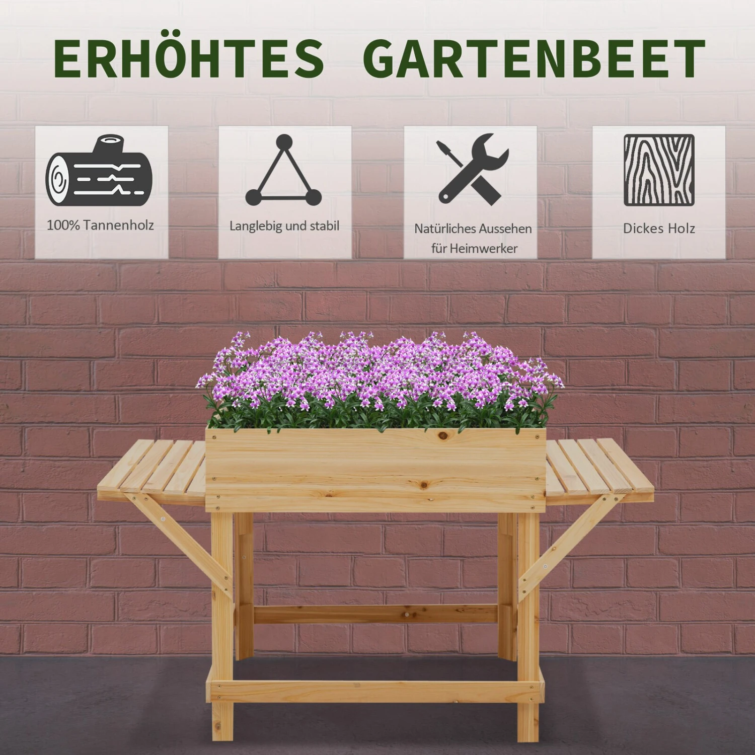 Outsunny Pflanzkasten Mit Ablage Natur 130 X 75 X 75 Cm (BxTxH) | Gartenbeet Hochbeet Pflanzkübel Blumenkasten 6 Outsunny Pflanzkasten Mit Ablage Natur 130 X 75 X 75 Cm (BxTxH) | Gartenbeet Hochbeet Pflanzkübel Blumenkasten – Bild 6