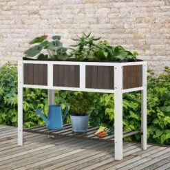 Outsunny Hochbeet Weiß, Grau 119 X 57 X 89 Cm (BxTxH) | Gewächshaus Gartenbeet Hochbeet Frühbeet -Entspannender Garten 8600336600 845 473 prod 003