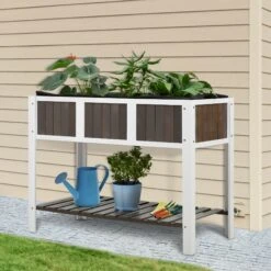 Outsunny Hochbeet Weiß, Grau 119 X 57 X 89 Cm (BxTxH) | Gewächshaus Gartenbeet Hochbeet Frühbeet -Entspannender Garten 8600336600 845 473 prod 004