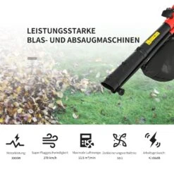 Outsunny Laubgebläse 3000 W Starkes Laubgebläse, 3-in-1 Funktion, 45-Liter-Fangsack Rot 118 X 17 X 29 Cm (LxBxH) | Vakuumgebläse Laubbläser Blätter Abfall -Entspannender Garten 8600336600 845 488V90 prod 005