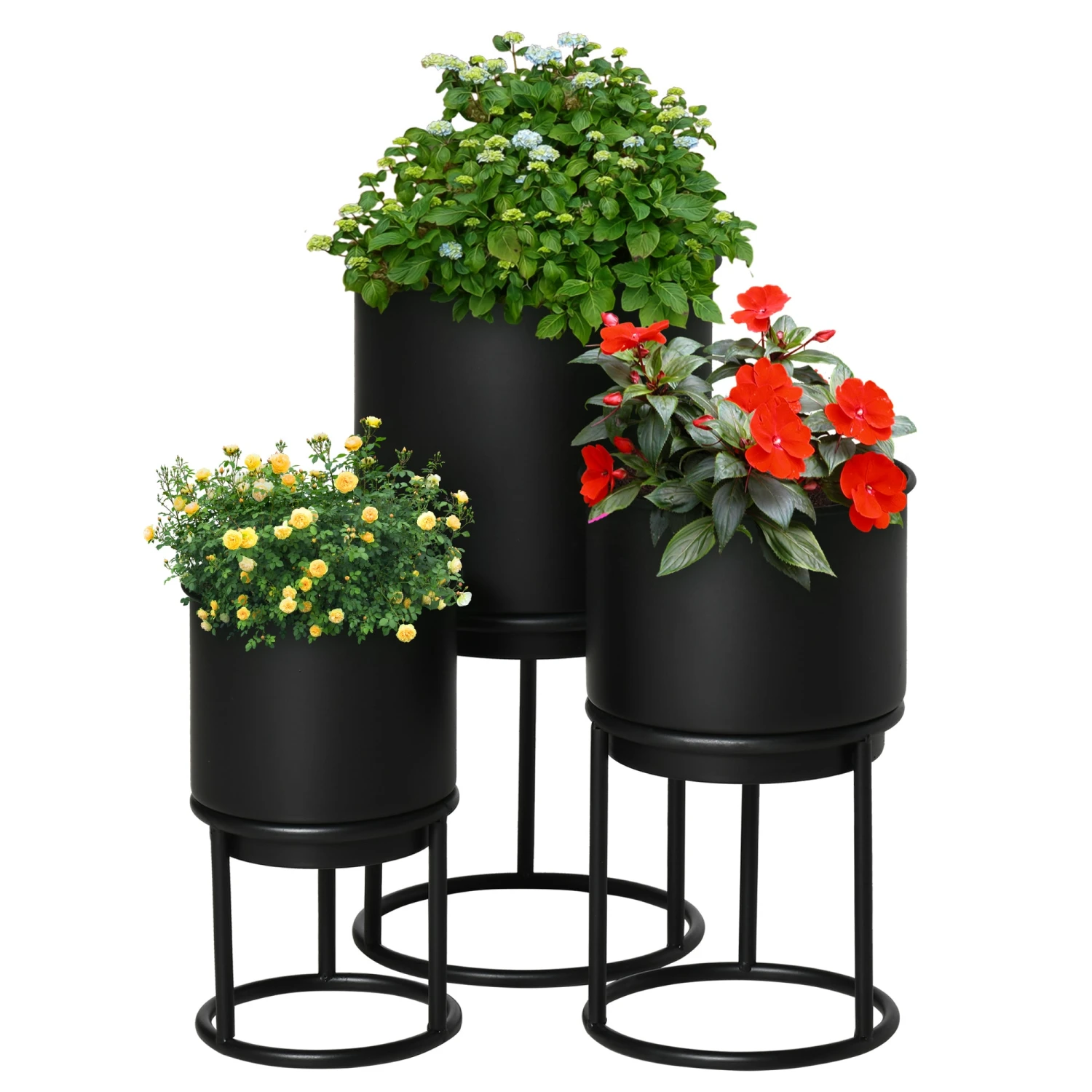 Outsunny Blumenständer Set Mit Abflusslöcher Schwarz Ø22 X 41H Cm | Blumenständer Blumentopf Pflanzenständer Blumenhocker 2 Outsunny Blumenständer Set Mit Abflusslöcher Schwarz Ø22 X 41H Cm | Blumenständer Blumentopf Pflanzenständer Blumenhocker – Bild 2