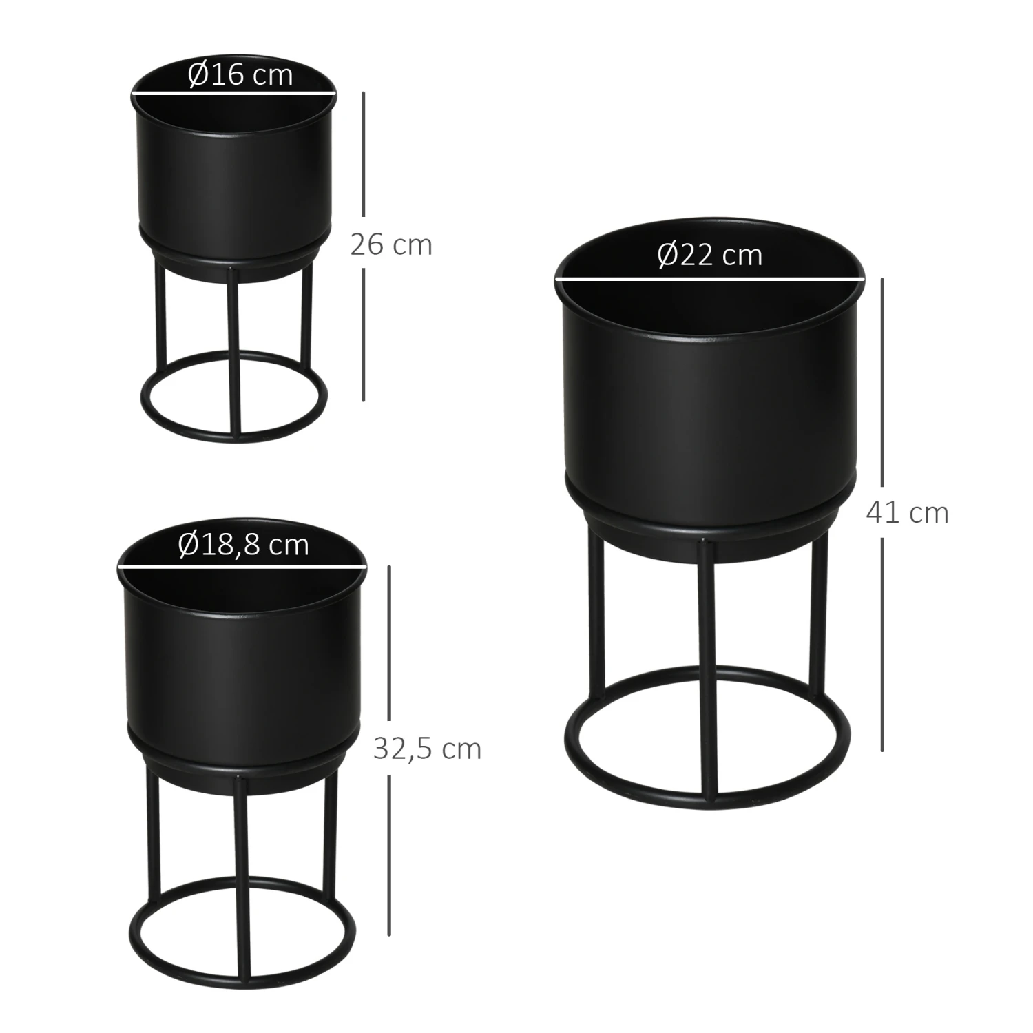 Outsunny Blumenständer Set Mit Abflusslöcher Schwarz Ø22 X 41H Cm | Blumenständer Blumentopf Pflanzenständer Blumenhocker 5 Outsunny Blumenständer Set Mit Abflusslöcher Schwarz Ø22 X 41H Cm | Blumenständer Blumentopf Pflanzenständer Blumenhocker – Bild 5