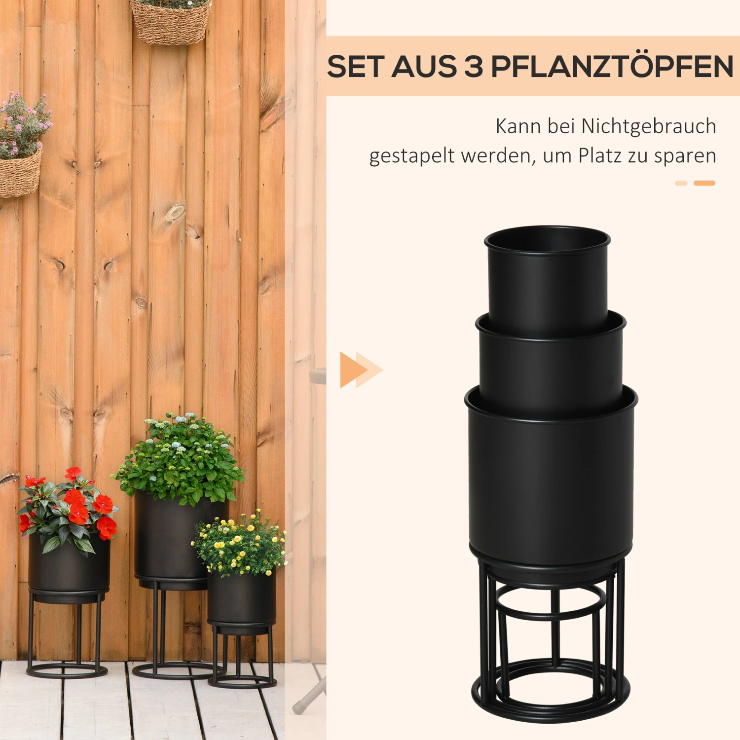Outsunny Blumenständer Set Mit Abflusslöcher Schwarz Ø22 X 41H Cm | Blumenständer Blumentopf Pflanzenständer Blumenhocker 6 Outsunny Blumenständer Set Mit Abflusslöcher Schwarz Ø22 X 41H Cm | Blumenständer Blumentopf Pflanzenständer Blumenhocker – Bild 6