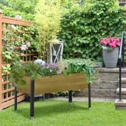 Outsunny Hochbeet Mit Rädern Braun 120L X 60,5B X 66H Cm | Pflanztisch Hochbeet Pflanzkasten Mit Rollen Blumenkasten -Entspannender Garten 8600336600 845 630V01 prod 003