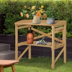 Outsunny Pflanztisch Mit Schutzkante Braun 80 X 40 X 84 Cm | Ablagefläche Gärtnertisch Garten Holz Hellbraun -Entspannender Garten 8600336600 845 669 prod 003