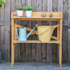 Outsunny Pflanztisch Mit Schutzkante Braun 80 X 40 X 84 Cm | Ablagefläche Gärtnertisch Garten Holz Hellbraun -Entspannender Garten 8600336600 845 669 prod 004