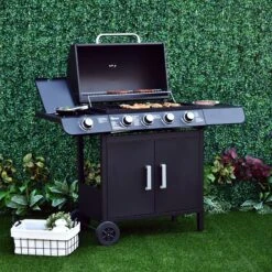 Outsunny Gasgrill Mit Räder Schwarz 125L X 51B X 100H Cm | Tischgrill Barbecue Grill Bbq Grill -Entspannender Garten 8600336600 846 016V90 prod 004